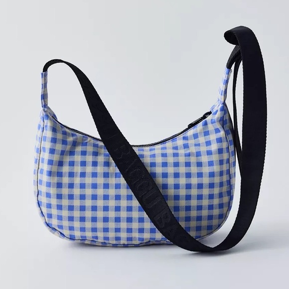 BAGGU Handbags - BAGGU Small Crescent Bag- Blue Gingham